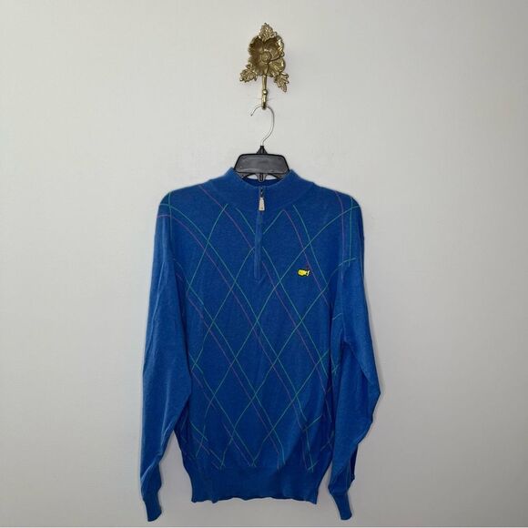 Peter Millar x Masters Cashmere Blend Argyle 1/4 Quarter Zip Sweater L - Picture 1 of 6